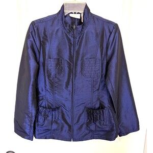 Chico''s Blue Grotto Iridescent Full Zip Jacket Pockets Chico's 1 Medium / US 8